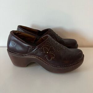 Ariat Studded Western Mules Heeled Clogs Chestnut Brown Womens Size 9.5